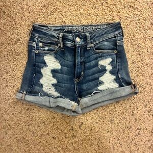 American Eagle Outfitters Dark Blue Ripped Denim Shorts